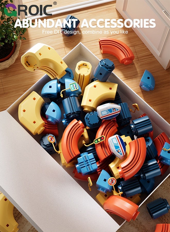 GROIC 56Pcs 3D Infinity Cube Track Magnetic Electric Train Set for Kids 3 4 5 6 7 8, 3D Flexible Race Track Gravity Defying Train Track Stem Learning Toy for Toddlers, DIY Montessori Building Kits - Image 4